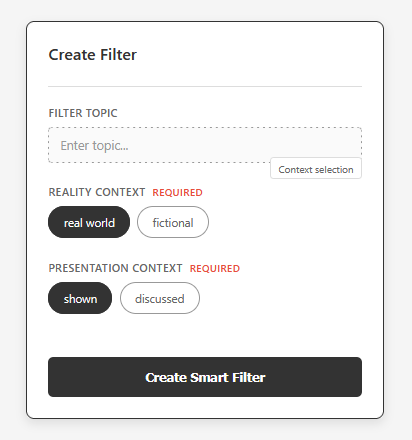Filter creation interface mockup